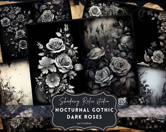 Gothic Dark Roses Junk Journal Pages Gothic collage sheets scrapbooking cards ephemera Gothic Roses Junk Journal Kit Dark Roses paper