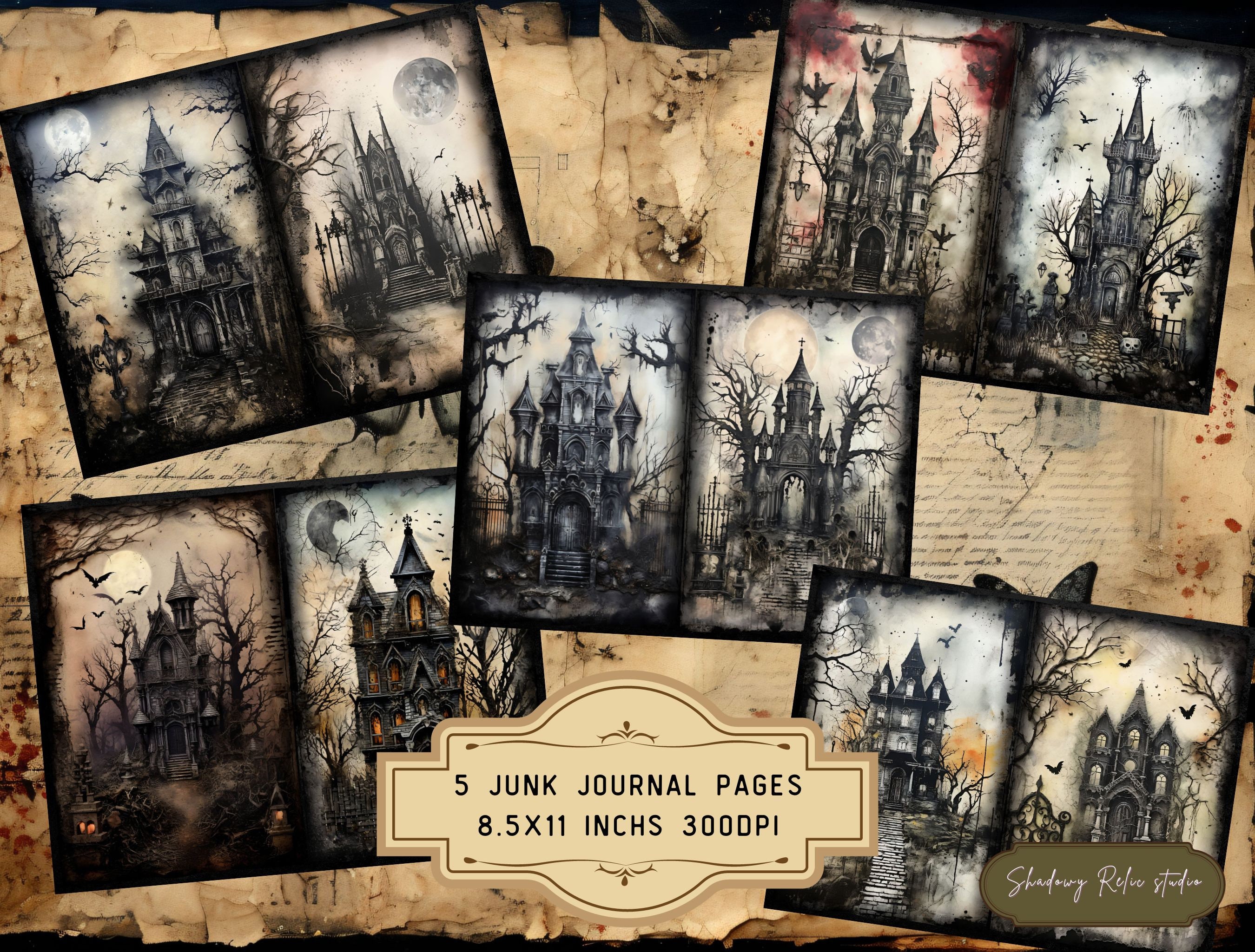 Haunted Mansion Junk Journal Pages Gothic Collage Sheets Scrapbooking ...