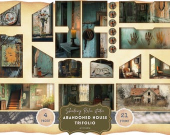 Abandoned House Junk Journal Kit, Gothic digital paper, Vintage Haunted Ephemera, Dark Academia pages, Forgotten Places Trifold Folio