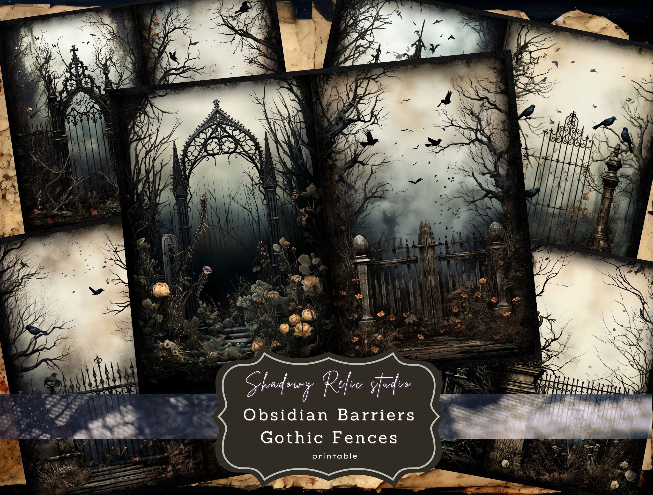 Gothic Fence Junk Journal Pages Gothic Collage Sheets Scrapbooking ...
