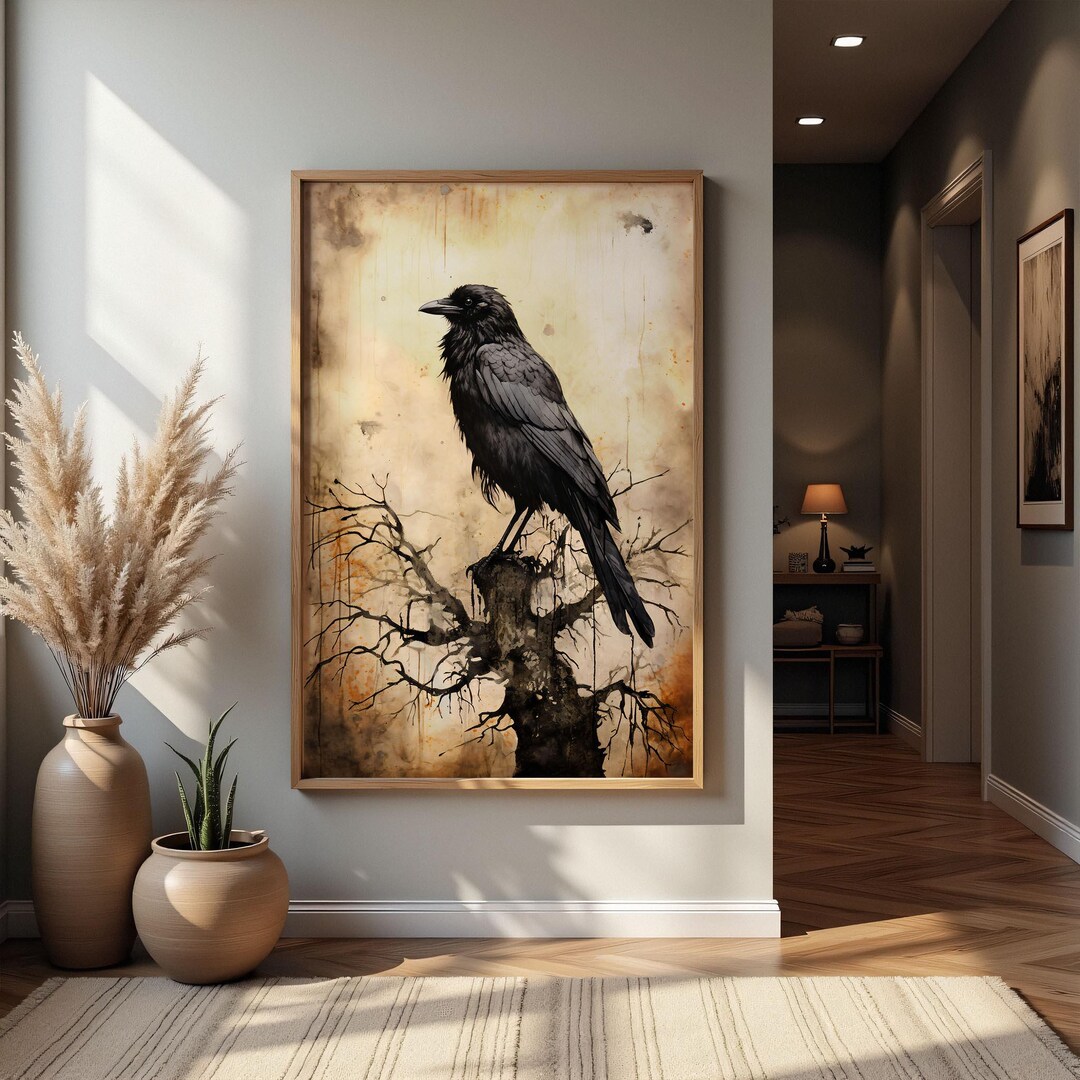 Vintage Raven Printable Wall Art Moody Painting Digital Print Dark ...