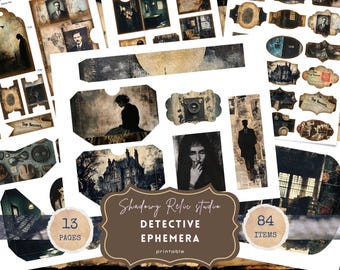 Junk Journal Kit Detective Junk Journal Pages scrapbooking card Crime Investigation ephemera Mystery Case File Victorian Collage Sheet