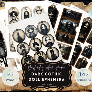 Gothic Doll Junk Journal Pages Gothic collage sheets scrapbooking cards Creepy Doll ephemera Haunted Doll digital paper Spooky journal kit