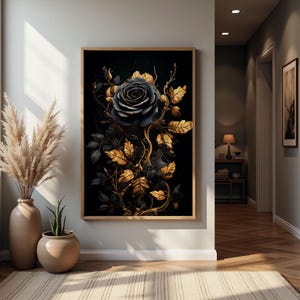 Black Rose Art Print Dark Cottagecore Gothic Art Decor Printable Floral Goth Wall Art Instant Download Dark Academia Painting Moody swa079