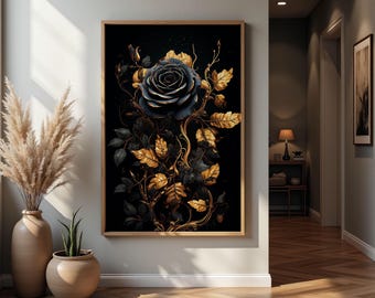 Black Rose Art Print Dark Cottagecore Gothic Art Decor Printable Floral Goth Wall Art Instant Download Dark Academia Painting Moody swa079