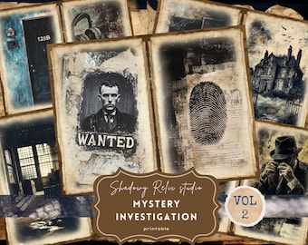 Junk Journal Kit Detective Junk Journal Pages scrapbooking card Crime Investigation ephemera Mystery Case File Victorian Collage Sheet