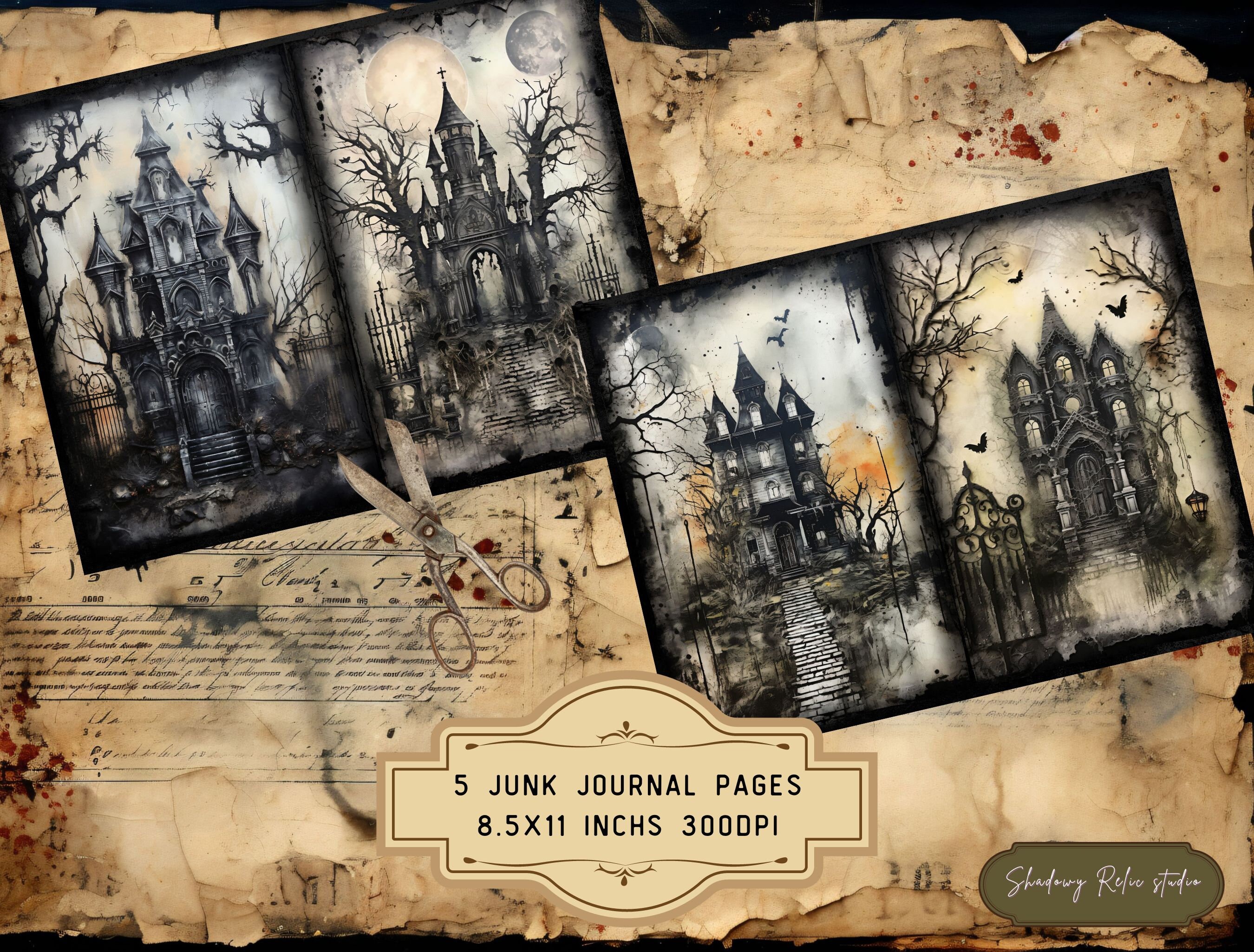 Haunted Mansion Junk Journal Pages Gothic Collage Sheets Scrapbooking ...