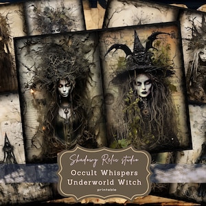 Unterwelt Hexe Junk Journal Seiten Gothic druckbare Seiten Collage Bögen Scrapbooking Karten Rätselhafte Papiere Ephemera Junk Journal Kits