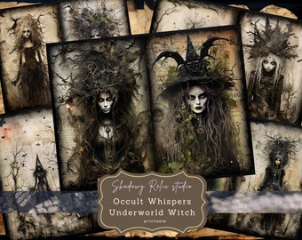 Underworld witch Junk Journal Pages Gothic printable Pages collage sheets scrapbooking cards Enigmatic papers ephemera Junk Journal kits