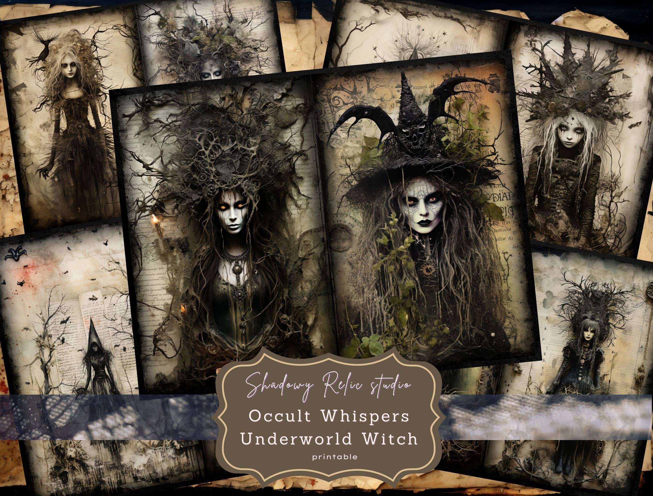 Underworld witch Junk Journal Pages Gothic printable Pages collage sheets scrapbooking cards Enigmatic papers ephemera Junk Journal kits