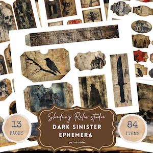 Sinister Junk Journal Pages Gothic collage sheets scrapbooking cards ephemera Sinister Junk Journal Kit Macabre journaling supplies