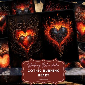 Gothic Burning Heart Junk Journal Pages Gothic collage sheet scrapbooking cards ephemera Gothic Burning Heart Junk Journal Kit Valentines