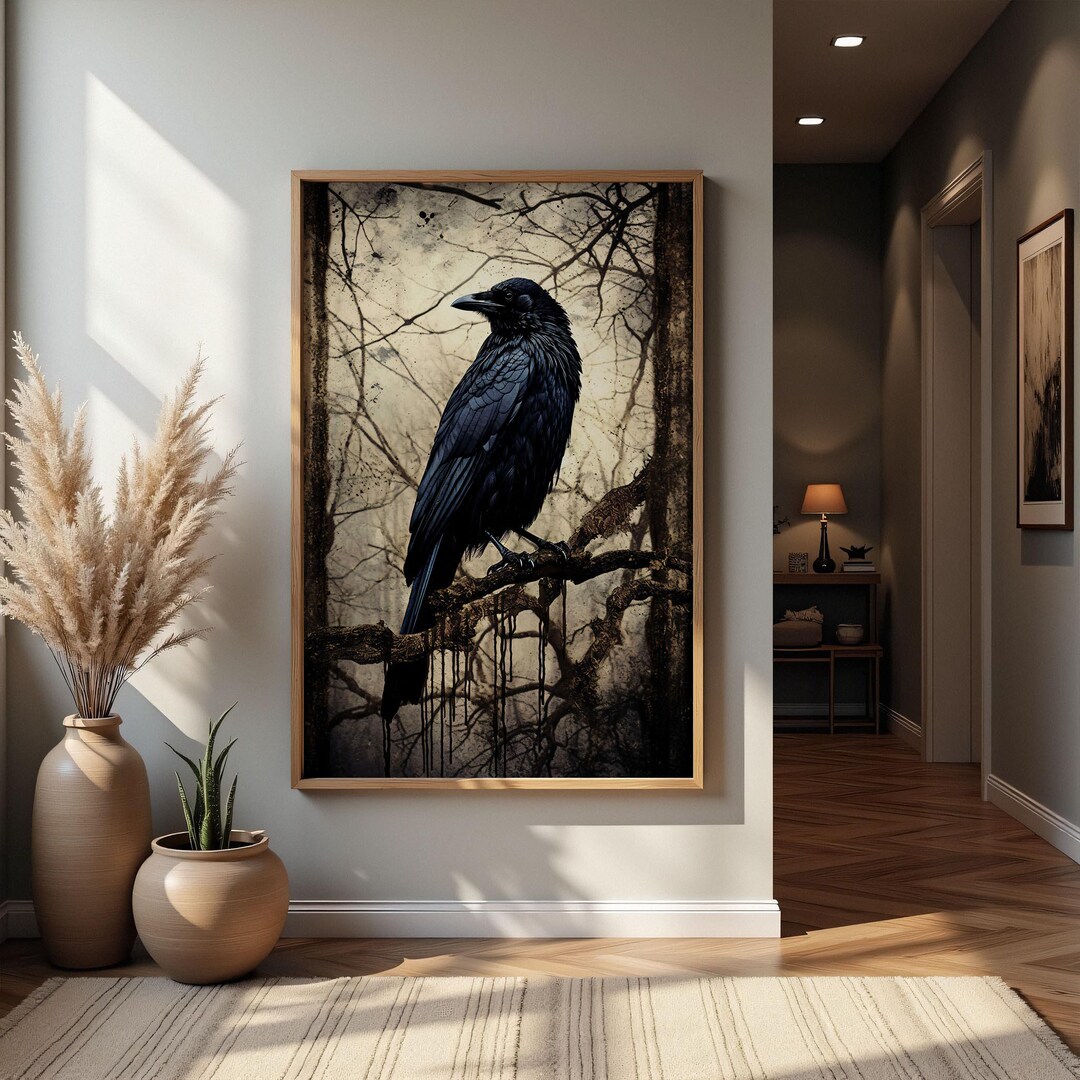 Vintage Raven Printable Wall Art Moody Painting Digital Print Dark ...