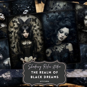 Black Dreams Junk Journal Pagina's collagebladen scrapbooking kaarten Dark Dreams papieren Gotische ephemera Dark Nocturnal Dreams Junk Journal kit