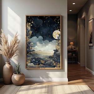 Stampa celeste Decorazione da parete per osservare le stelle senza tempo Stampabile Paesaggio notturno vintage Arte da parete celeste Download immediato Cielo notturno stellato swa013