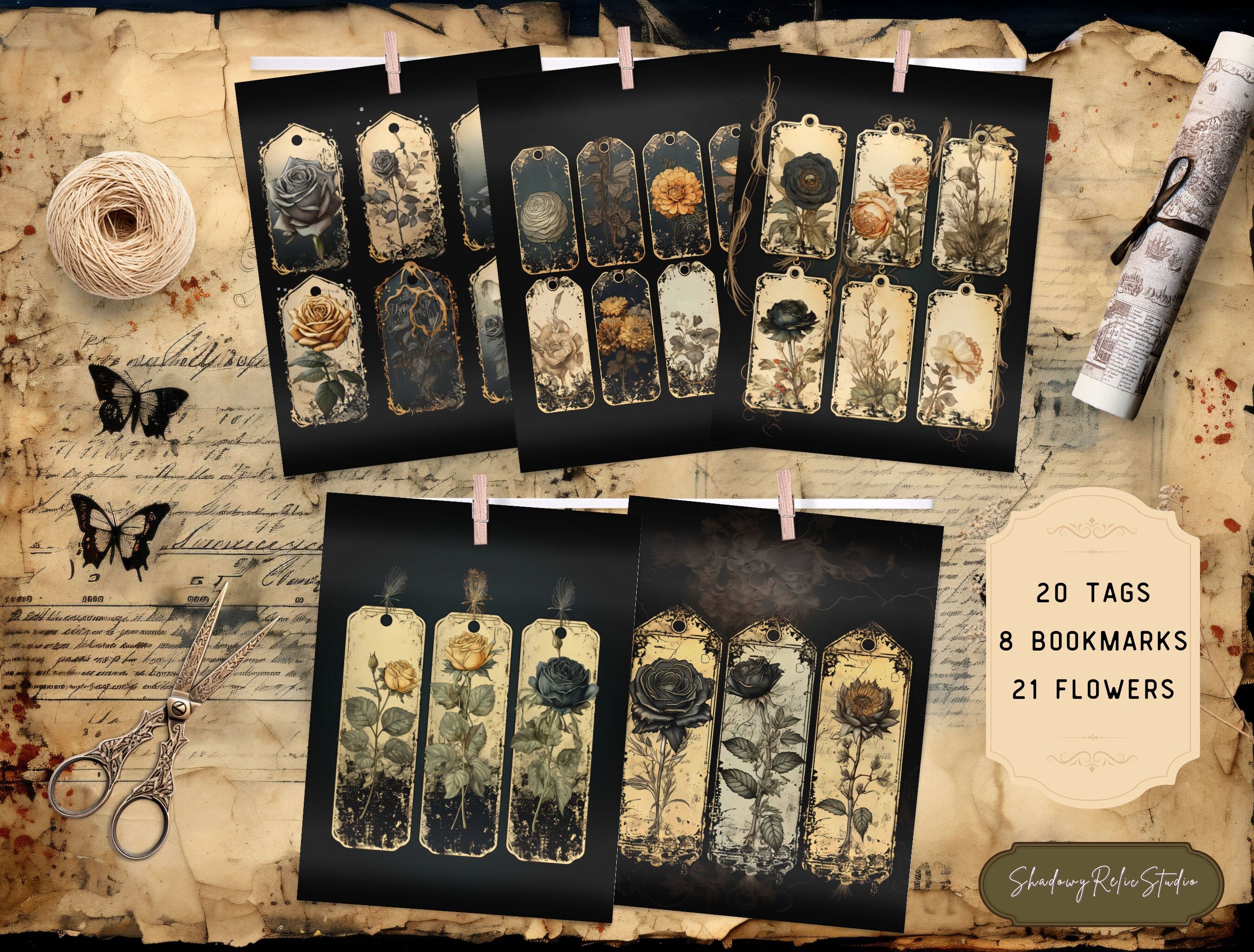 Black Roses Junk Journal Pages Gothic Collage Sheets Scrapbooking Cards ...