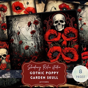 Gothic Junk Journal Poppies Seiten Gothik druckbare Collage Blätter Scrapbooking Karten Gothic Ephemera Gothic Poppy Junk Journal Kit