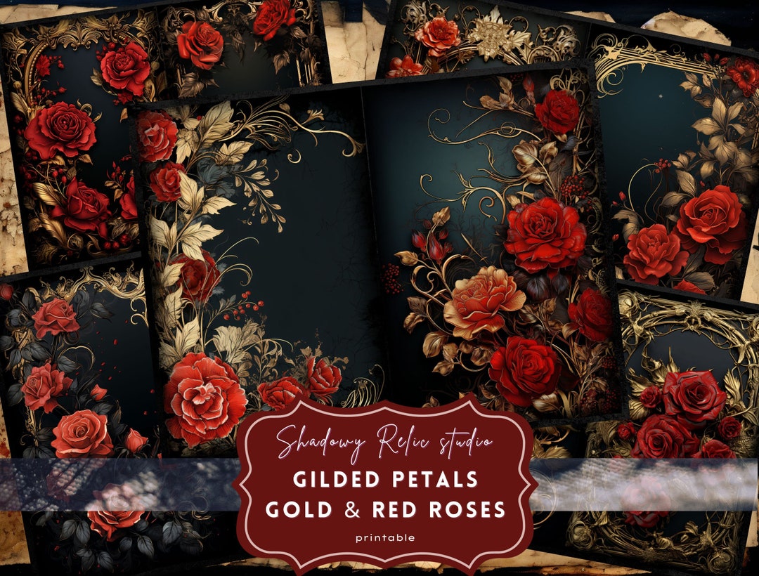Gold and Red Roses Junk Journal Pages Gothic Collage Sheets ...