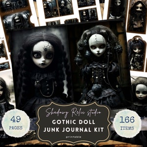 Gothic Doll Junk Journal Pages Gothic collage sheets scrapbooking cards Creepy Doll ephemera Haunted Doll digital paper Spooky journal kit