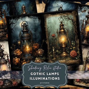 Gothic Lamp Junk Journal Pages Gothic collage sheets scrapbooking cards ephemera Gothic Lamp Junk Journal Kits Mysterious Candlelit