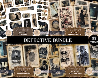 Junk Journal Kit Detective Junk Journal Page scrapbooking card Crime Investigation ephemera Mystery Case File Victorian Collage Sheet BUNDLE