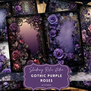 Gotische paarse rozen ongewenste dagboekpagina's gotische collagebladen scrapbooking kaarten ephemera gotische rozen ongewenste dagboek kit donkere rozen papier