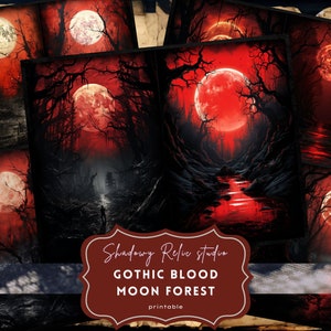 Foresta di luna di sangue gotica pagine del diario spazzatura pagine stampabili gotiche collage fogli carte scrapbooking carte effimere kit luna spazzatura diario
