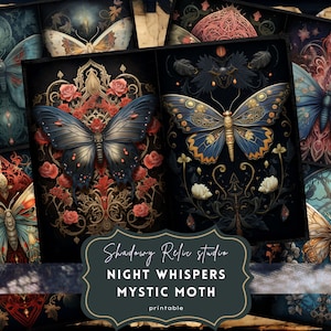 Mystische Motte Junk Journal Seiten Dark Moth Schmetterling Fantasy Junk Journal Kit Halloween Digi Kit Goth Digital Papier Collage Sheet Printable