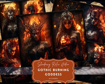 Burning Goddess Junk Journal Pages Gothic collage sheets scrapbooking cards ephemera Gothic Goddess Junk Journal Kits Fiery Goddess paper