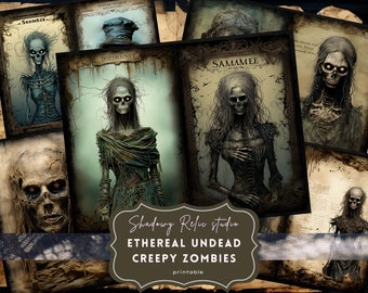 Creepy zombie Junk Journal Pages Gothic collage sheets scrapbooking cards ephemera Haunted Undead Junk Journal Kits Macabre journaling paper