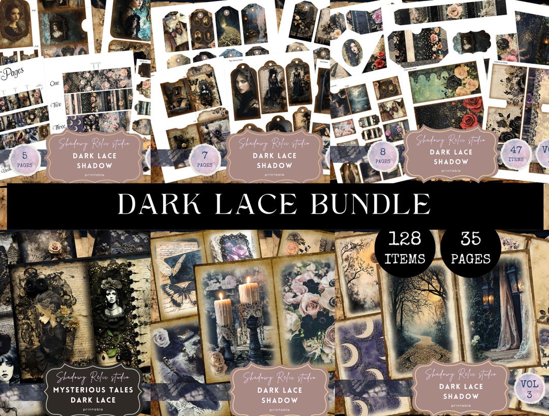 Dark Lace Junk Journal Printable BUNDLE Purple Floral Lace Collage ...
