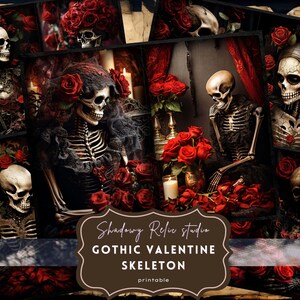 Pages de carnet squelette Saint-Valentin gothique feuille de collage feuille de scrapbooking cartes éphémères kit carnet de bord indésirable gothique Saint-Valentin amour