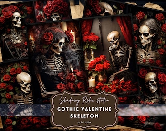 Gothic Valentines Skeleton Junk Journal Pages Gothic collage sheet scrapbooking cards ephemera Gothic Valentine Love Junk Journal Kit Love