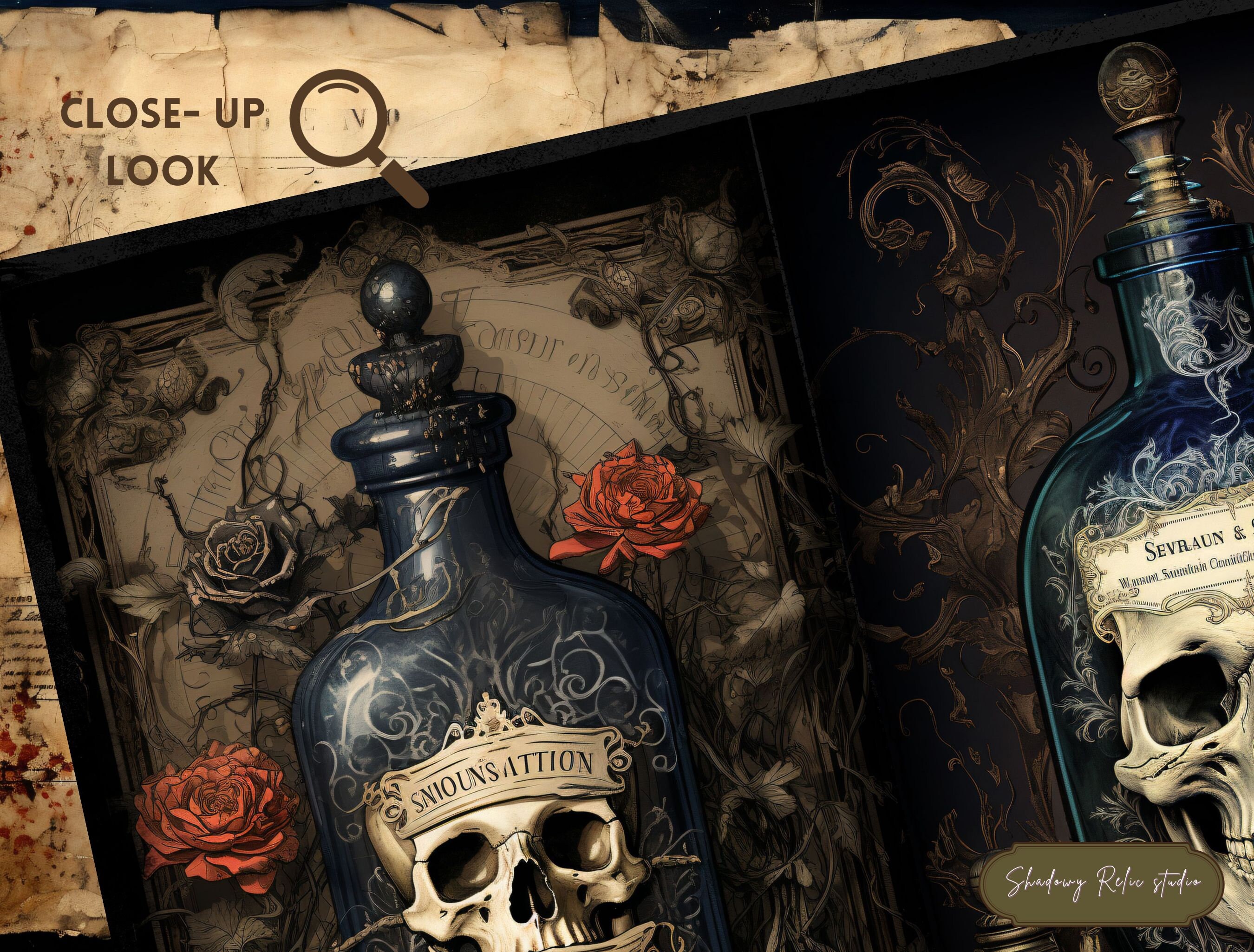 Dark Magic Potion Junk Journal Pages Collage Sheets Scrapbooking Card ...