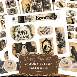 Spooky Halloween Junk Journal Pages Halloween Printable Vintage Halloween Ephemera Gothic Digital Paper Halloween Junk Journal Kit Digital