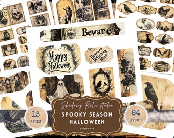Páginas de diário de lixo de Halloween assustadoras para impressão de Halloween Vintage Ephemera de Halloween Papel digital gótico Kit de diário de lixo de Halloween Digital