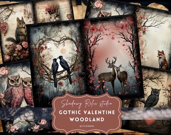 Gothic Valentines Woodland Junk Journal Pages Gothic collage sheet scrapbooking cards ephemera Gothic Valentine Woodland Junk Journal Kit
