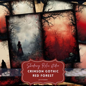 Gothic Red forest Junk Journal Pages Gothic printable Pages collage sheets scrapbooking cards papers ephemera Red Forest Junk Journal kits