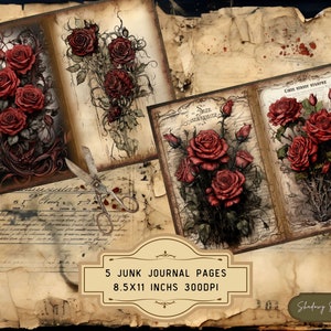 Gothic Red Roses Junk Journal Pages Gothic Printable Pages Collage ...