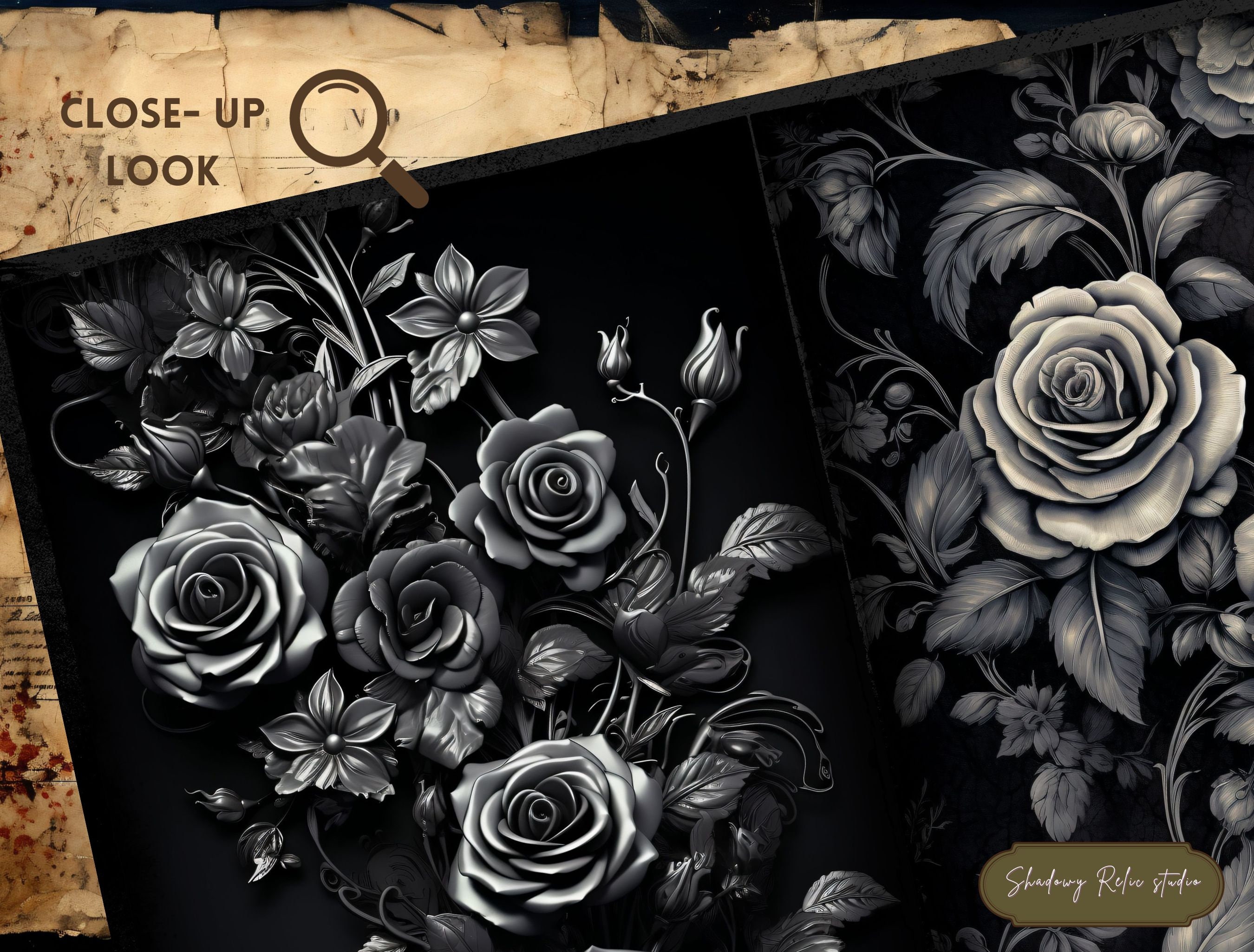 Gothic Dark Roses Junk Journal Pages Gothic Collage Sheets Scrapbooking ...