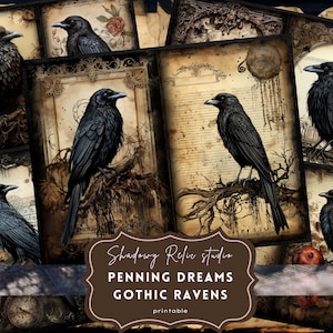 Gothic Raven Junk Journal Pages Gothic collage sheet scrapbooking cards Raven ephemera Black Raven Junk Journal Kit Mysterious Raven