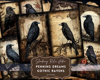 Gothic Raven Junk Journal Pages Gothic collage sheet scrapbooking cards Raven ephemera Black Raven Junk Journal Kit Mysterious Raven