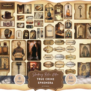 True Crime Junk Journal Kit, Gothic Noir Crime Scene Ephemera, Forensic Investigation Printables, Criminal Junk Journal Pages Detective