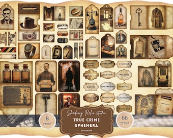 True Crime Junk Journal Kit, Gothic Noir Crime Scene Ephemera, Forensic Investigation Printables, Criminal Junk Journal Pages Detective