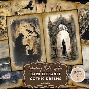 Dziennik gotyckich śmieci snów, przerażający arkusz kolażu, karta do scrapbookingu, Dark Witch, ephemera, zestaw dziennika Sinister Junk, kolekcja Dark Gothic