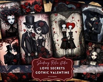 Gothic Valentine Junk Journal Pages Gothic collage sheet scrapbooking cards ephemera Gothic Valentine Love Junk Journal Kit Gothic Love