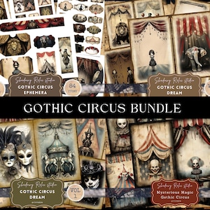 Gothic Circus Junk Journal BUNDEL Gothic afdrukbare pagina's collagevellen Circus scrapbooking kaarten carnaval papieren ephemera Junk Journal kits