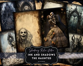 The Haunted Junk Journal Pages Fogli collage gotici scrapbooking carte effimere Gothic Haunted Junk Journal Kit Carte a tema spettrale