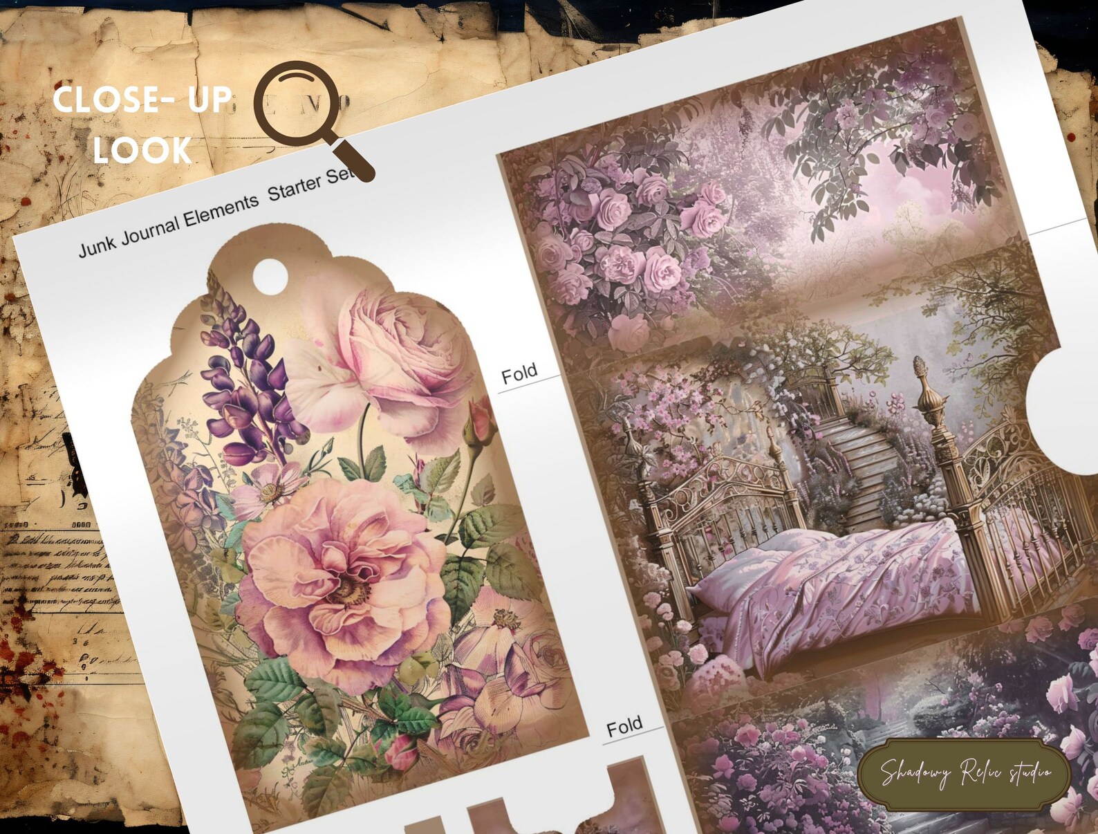 Wraithwood Garden Junk Journal Page Purple Dream Printable Kit Gothic ...