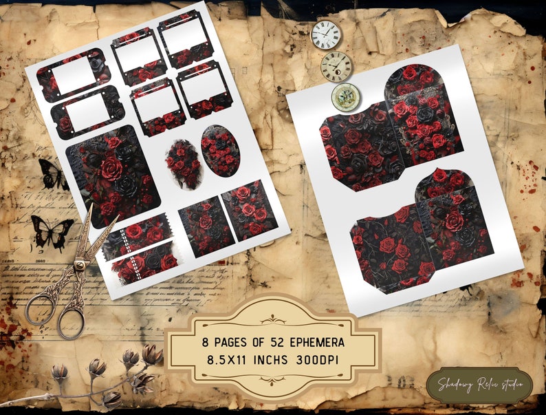 Gothic Black and Red Roses Junk Journal Kit Gothic Collage Sheets ...